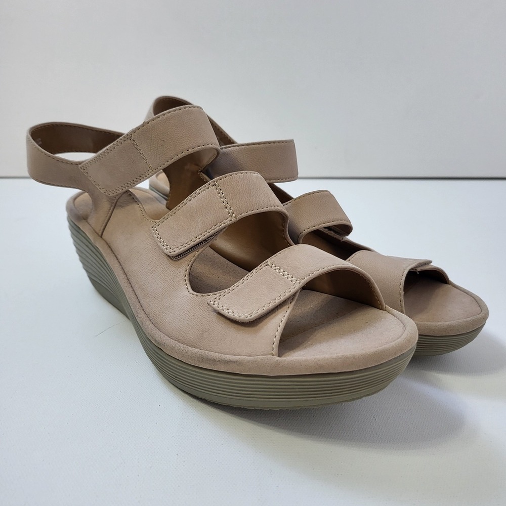 Clarks Size 9.5 W Soft Cushion Reedly‎ Juno Wedge 2.5" Heel Sandals Triple Strap